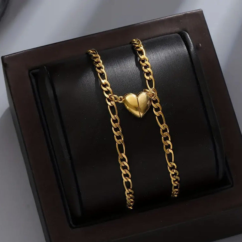 Simple Heart-shaped Titanium Steel Love Magnet Suction Bracelets For Men And Womencouple Pairs