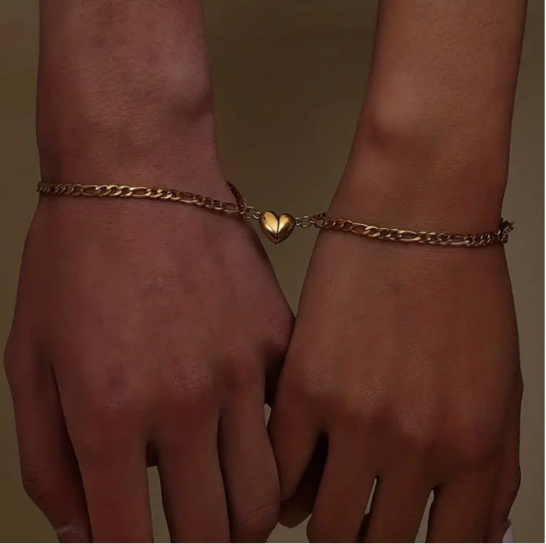 Simple Heart-shaped Titanium Steel Love Magnet Suction Bracelets For Men And Womencouple Pairs