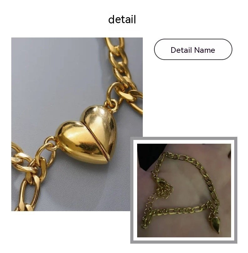 Simple Heart-shaped Titanium Steel Love Magnet Suction Bracelets For Men And Womencouple Pairs