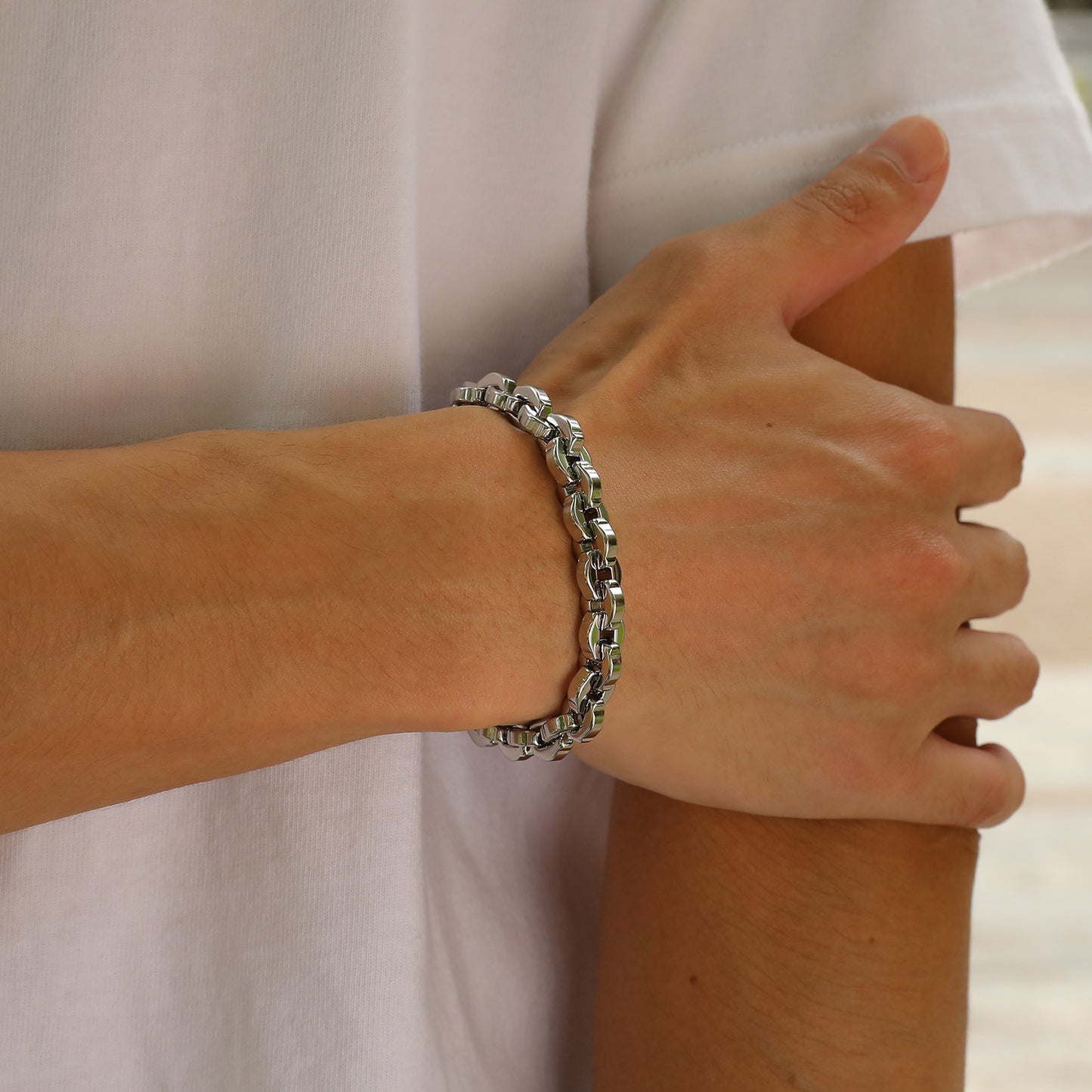 Casual Simple Bracelet Steel Color Men