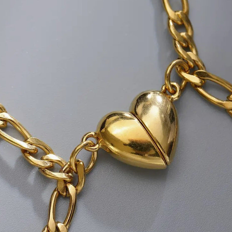 Simple Heart-shaped Titanium Steel Love Magnet Suction Bracelets For Men And Womencouple Pairs