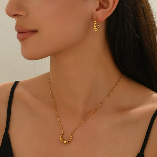 Golden Jewelry Set - Crescent Pendant Necklace & Earrings, Minimalist Metal Accessories, Elegant Everyday Jewelry, Perfect For Black Outfits, Dainty Clavicle Chain