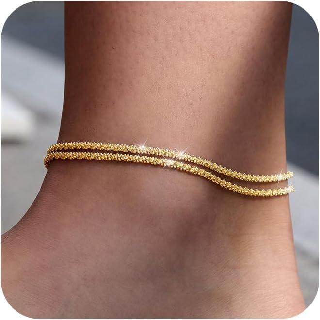 Elegant Double Layer Gold Ankle Bracelet For Woman
